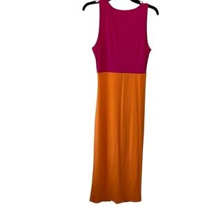 SHEIN Pink and Orange Sheath Maxi Dress Sleeveless Crew Neck